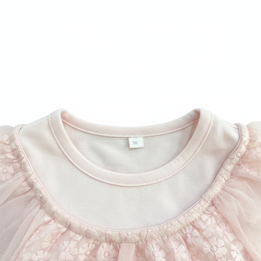 Girls' Blush Pink Tulle Ruffle Top with Floral Detail