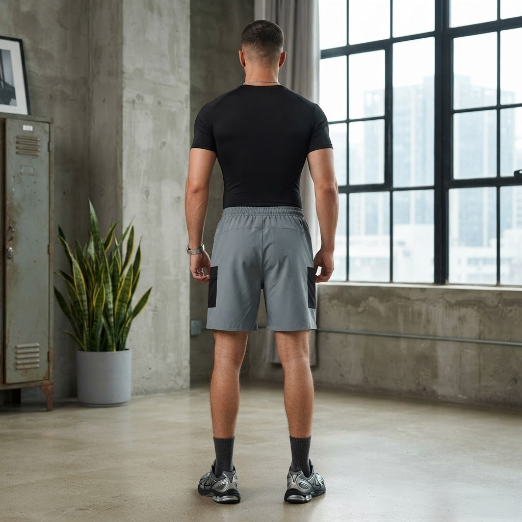 Men's Light Grey Utility Cargo Activewear Shorts