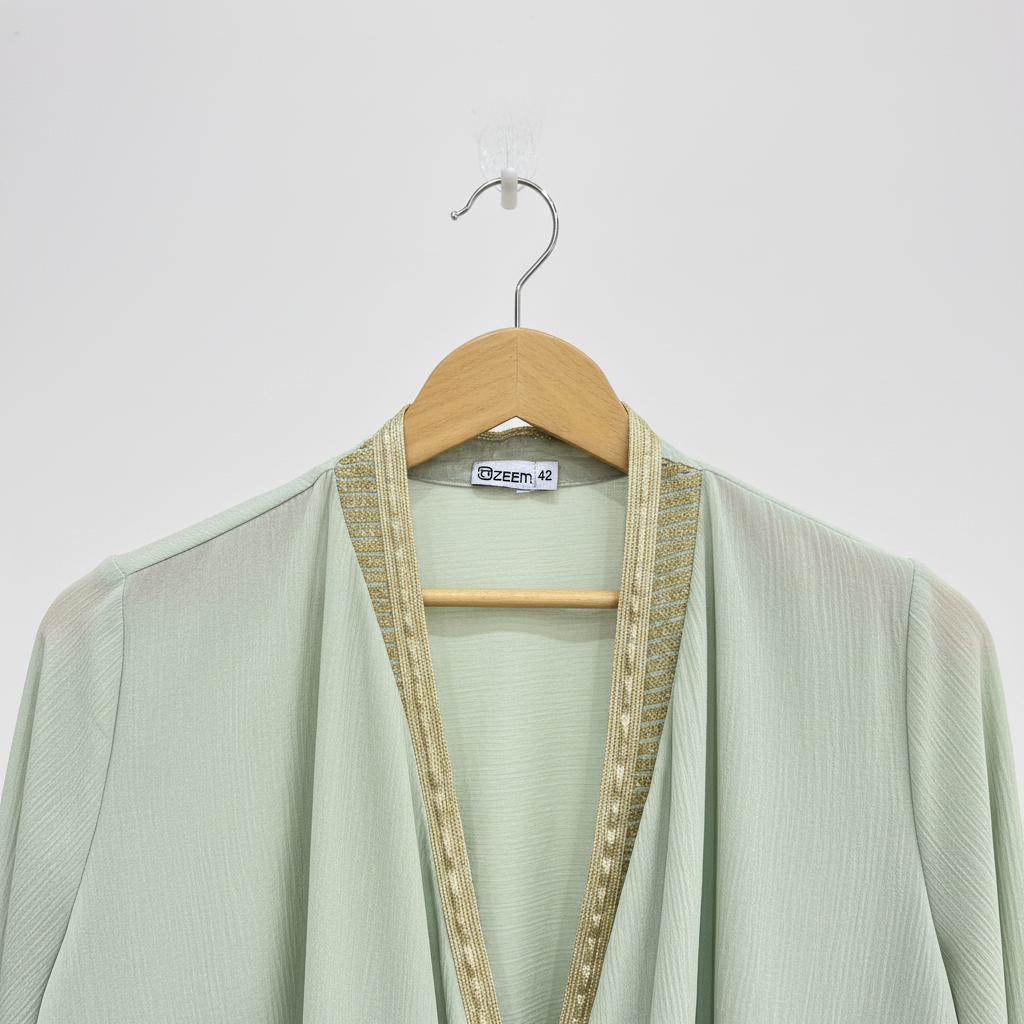 LNA AZEEM Women's Mint Green Sequin Embroidered Long Kimono
