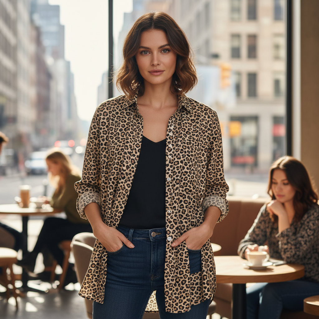 Anko Women's Leopard Print Swim Cover-Up Shirt Size 10-12