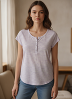B collection Lavender Space-Dye Henley T-Shirt with Curved H