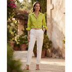 Women's Lime Green Polka Dot Button-Down Shirt