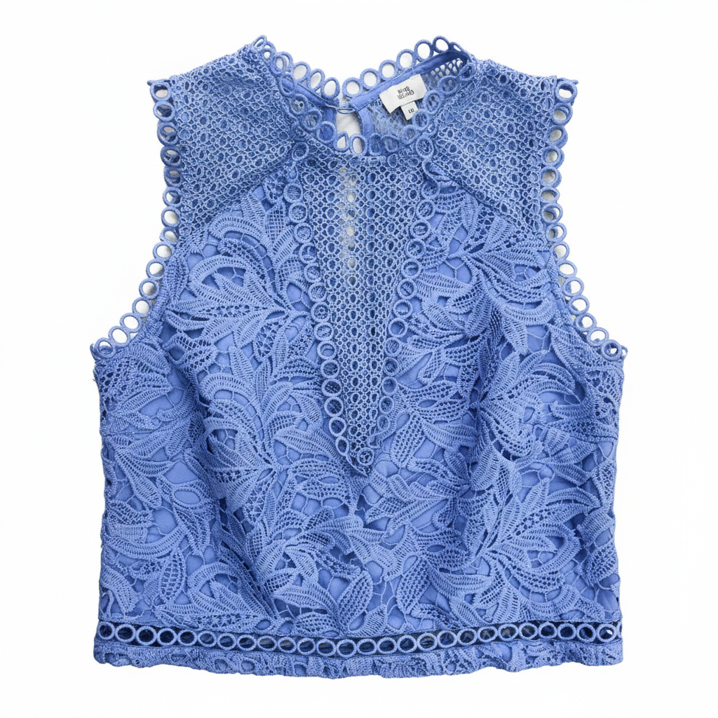 River Island Blue Guipure Lace Peplum Sleeveless Top
