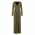 Gold Metallic Long Sleeve V-Neck Maxi Dress with Slit