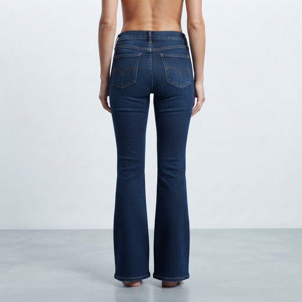 QS QS Dark Indigo Flared Denim Jeans with Button Fly