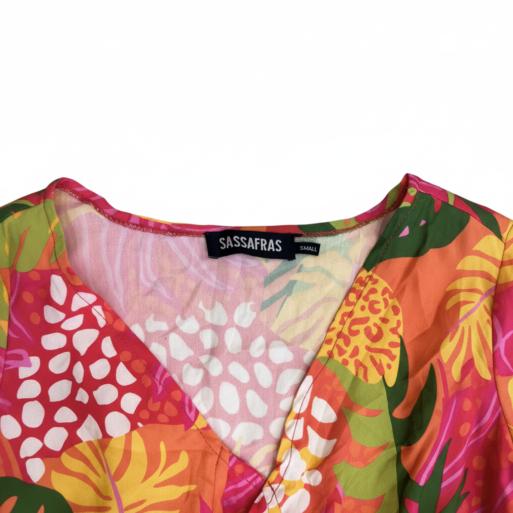 Sassafras Tropical Floral Wrap Front Romper - Small