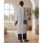 SHEIN Women's White and white Geometric Duster Kimono Abaya