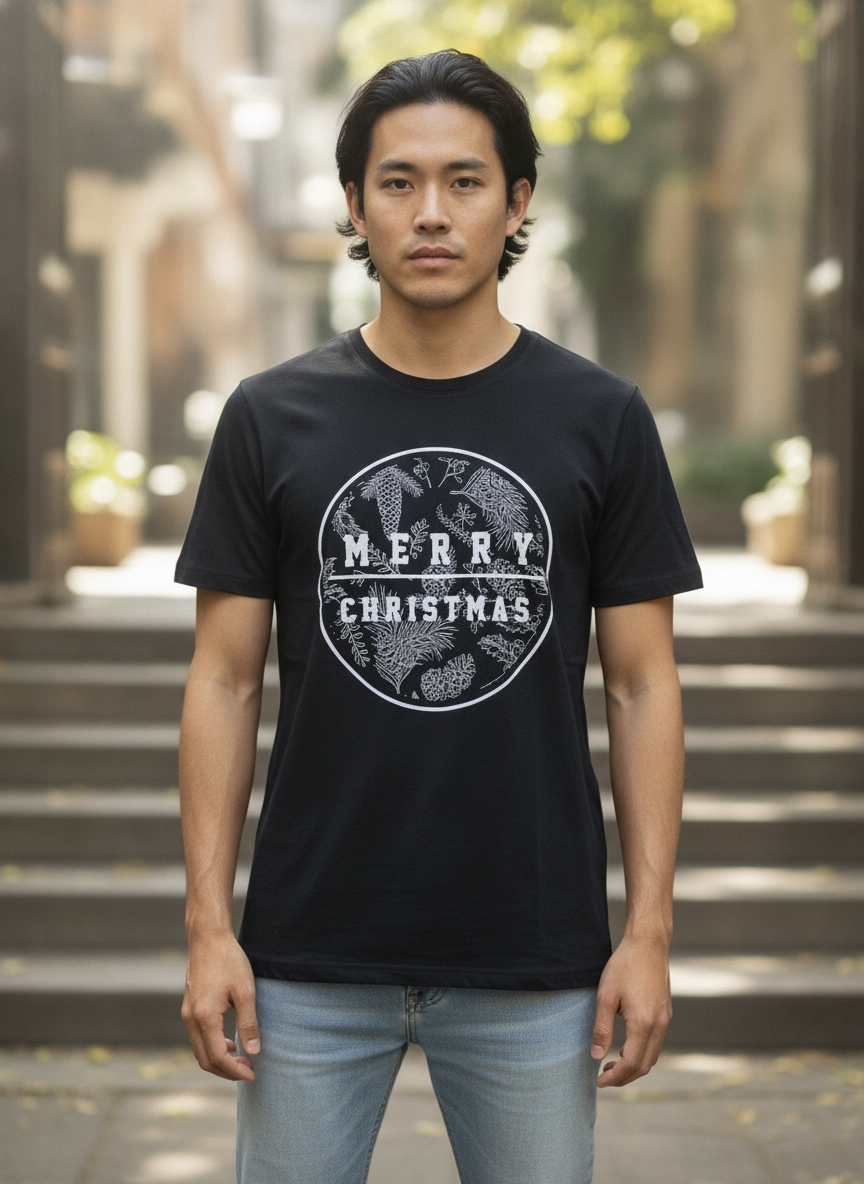 anko Black Merry Christmas Graphic T-Shirt Regular Fit XL
