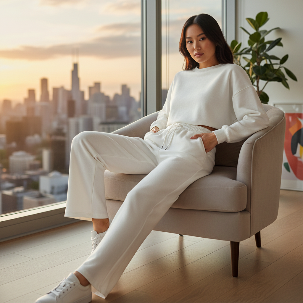 White Wide Leg Drawstring Sweatpants
