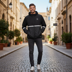 Crivit Men's Black Geometric Hooded Sports Jacket
