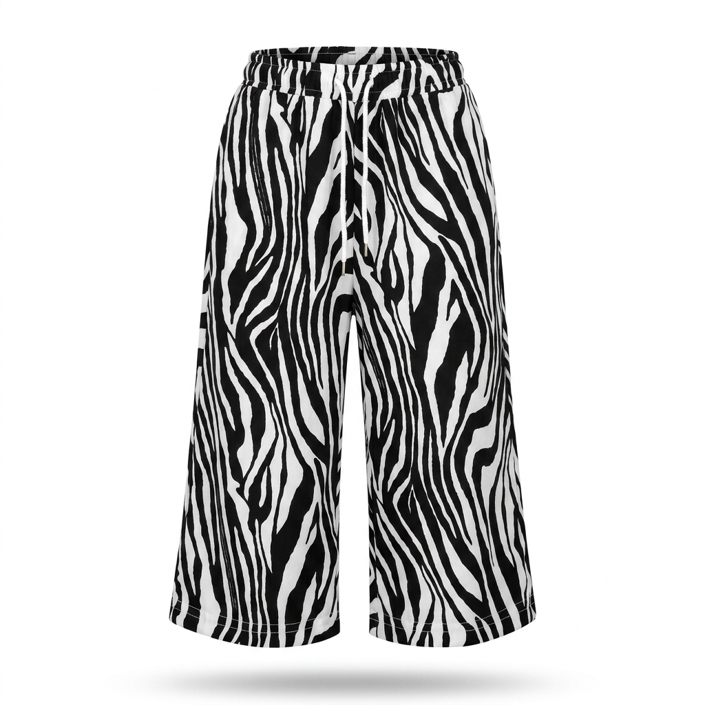 Black and White Zebra Print Wide-Leg Cropped Trousers