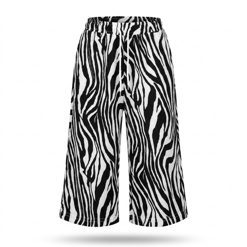 Black and White Zebra Print Wide-Leg Cropped Trousers