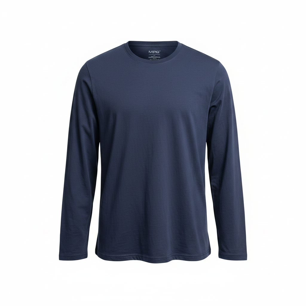 Livergy Men's Navy Blue Long Sleeve Cotton T-Shirt - XL
