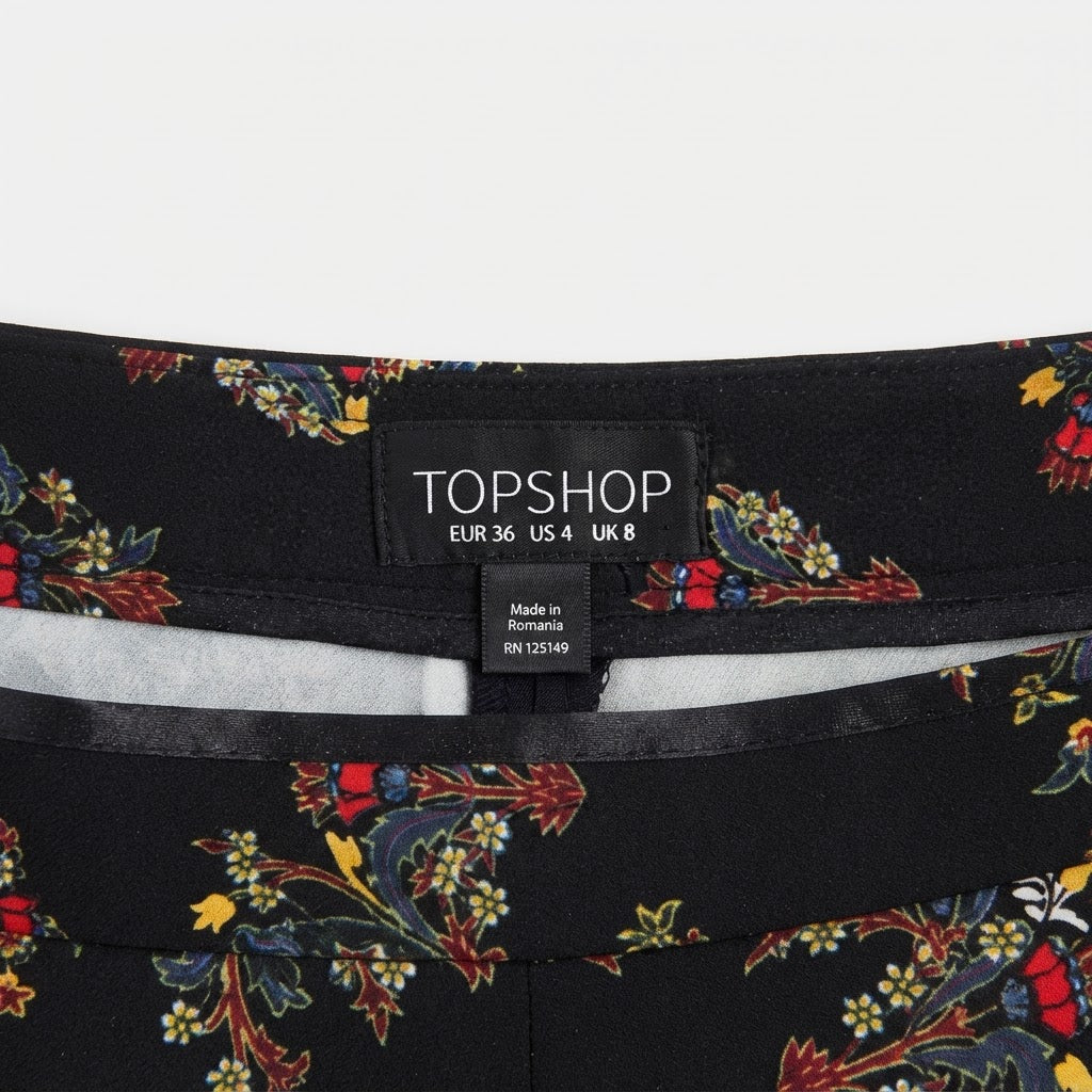 TOPSHOP Women's Black Ornate Print Slim-Fit Tailoblack Trous