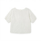Women's White Ruched Sleeve Linen Blouse