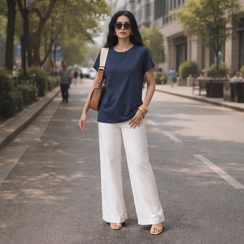 KOOKAÏ Navy Blue Short Sleeve Crew Neck Cotton Jersey T-Shir
