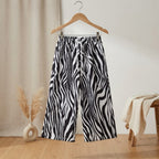 Black and White Zebra Print Wide-Leg Cropped Trousers