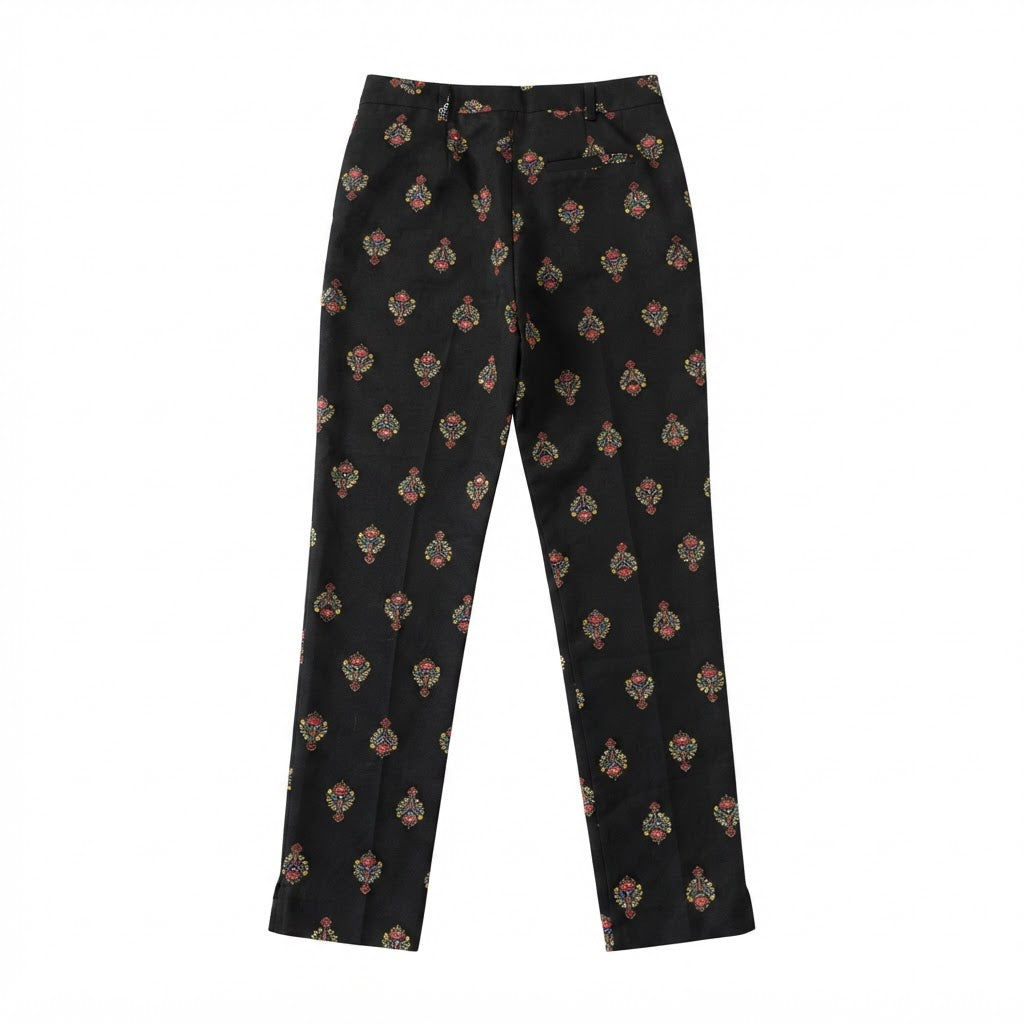 TOPSHOP Women's Black Ornate Print Slim-Fit Tailoblack Trous