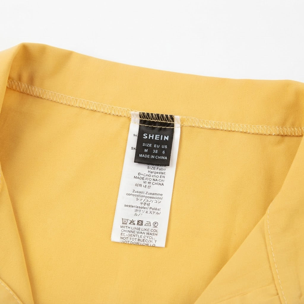 Women's Yellow Short-Sleeved Camp Collar Shirt