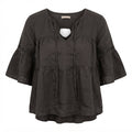 Women's Black Bohemian Linen Blouse with Crochet Lace