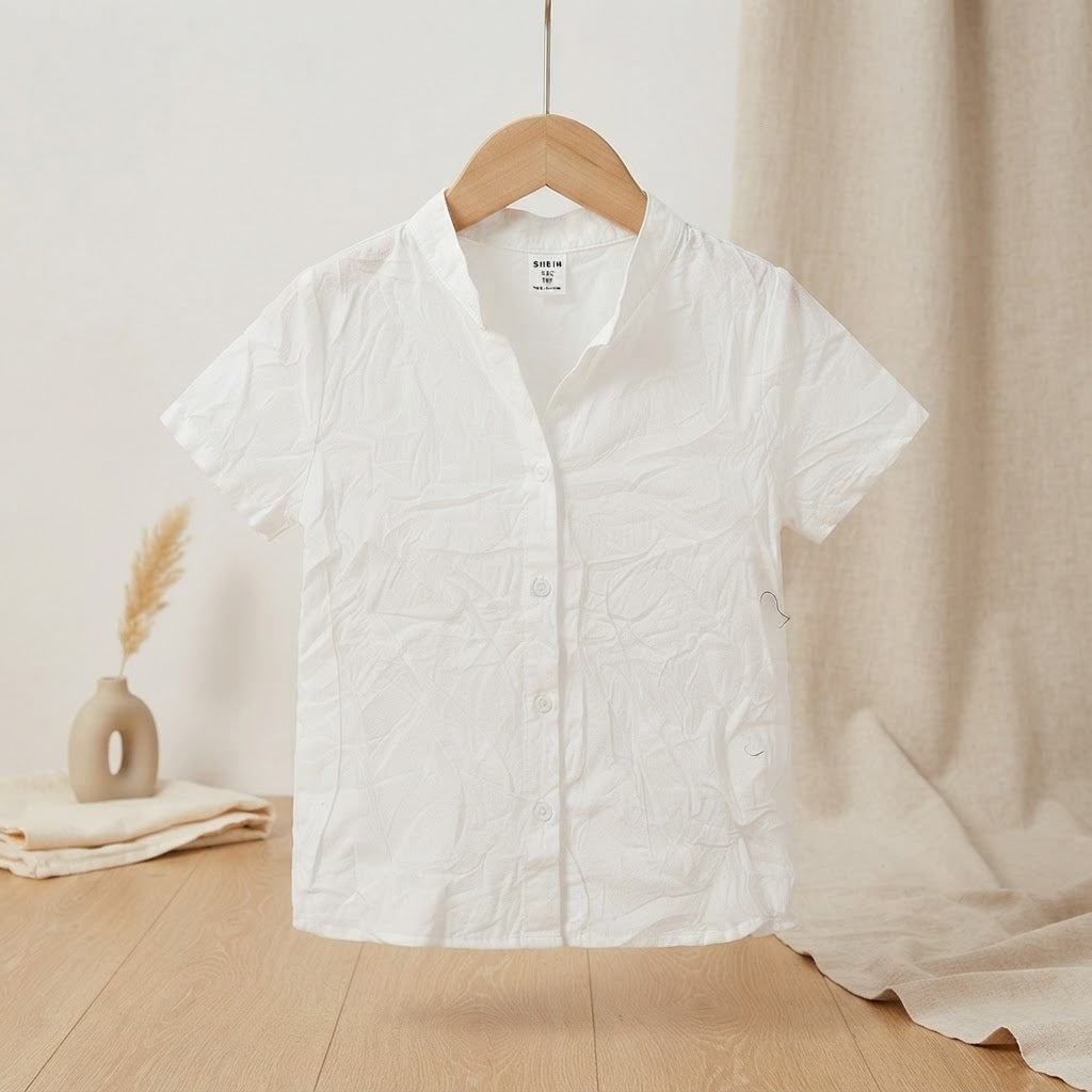 SHEIN White Short-Sleeve Relaxed Button-Front Shirt