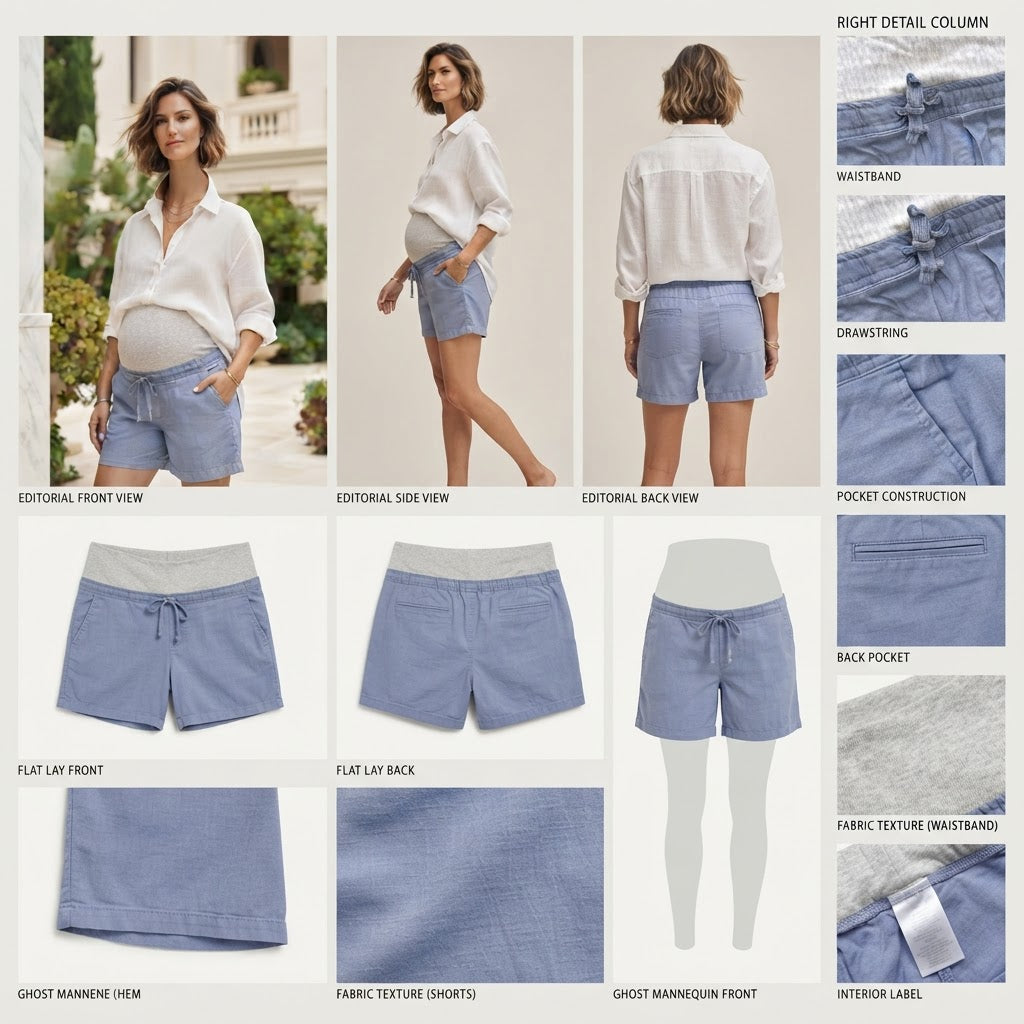 Cornflower Blue Maternity Shorts with Gray Jersey Band