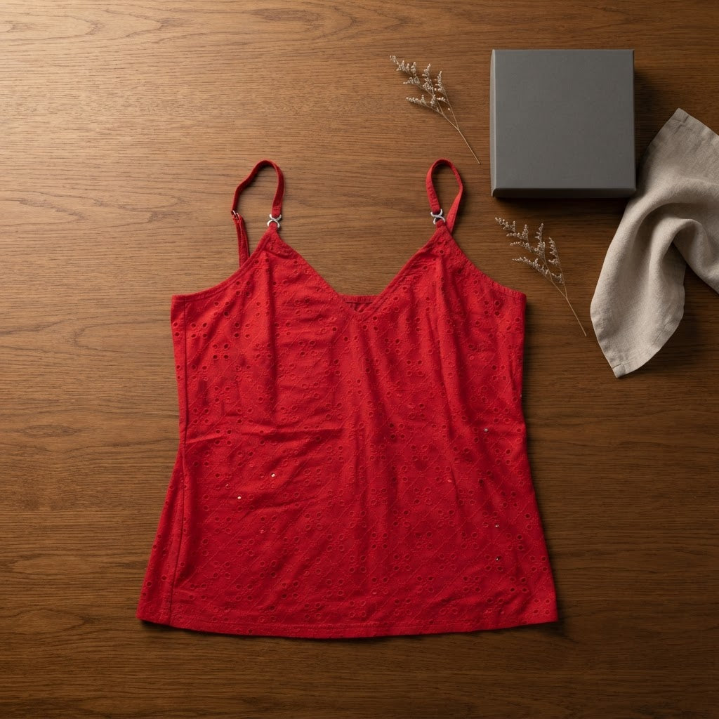 Women's Red Cotton Eyelet Cami Dress