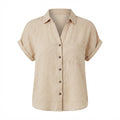 dotti. Women's Beige Relaxed Short-Sleeve Linen Blend Shirt