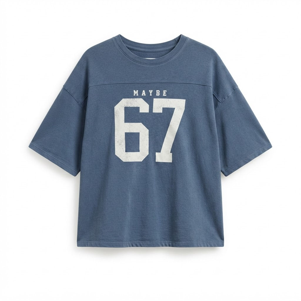 Slate Blue Oversized Varsity Graphic Sweatshirt Top