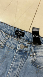boohooMAN Light Blue Patchwork Distressed Straight Leg Denim