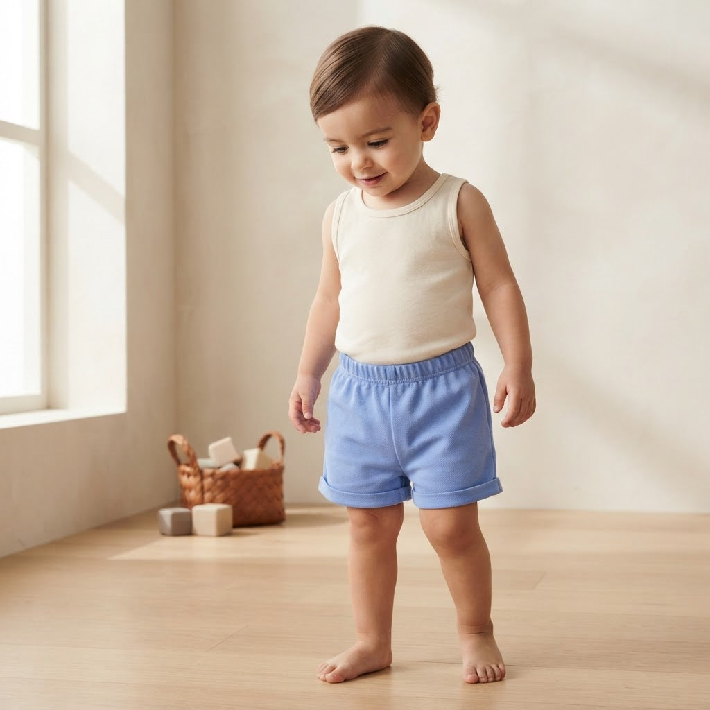 SHEIN SHEIN Cornflower Blue Piqué Knit Toddler Elastic Short