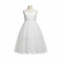 ABEILLE Kids White Embroidered Tulle Party Dress with Bows
