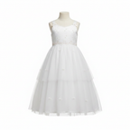 ABEILLE Kids White Embroidered Tulle Party Dress with Bows