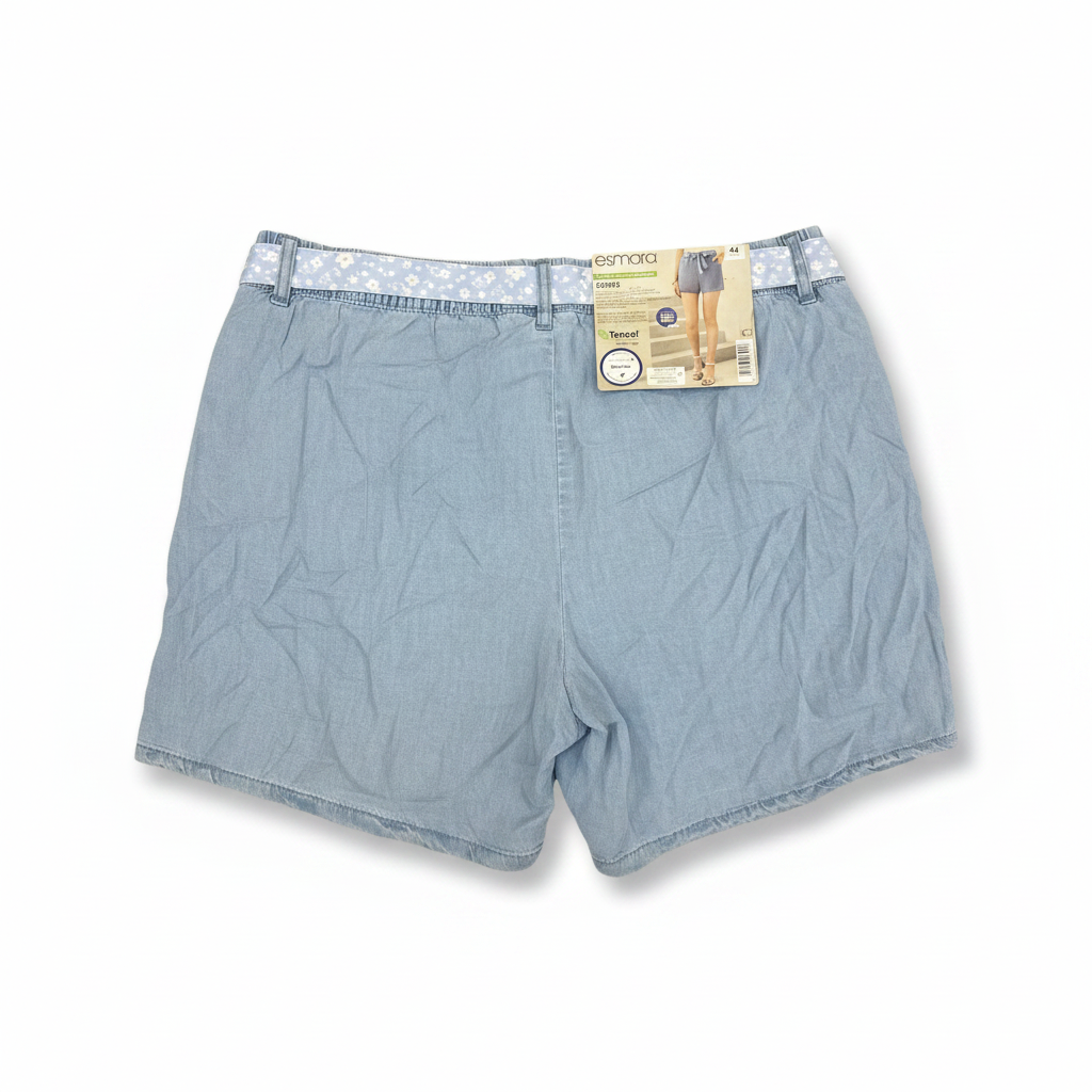 Women's Light Blue Chambray Shorts with Floral Belt