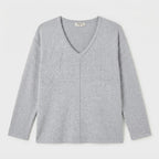 [WearU Generated:merch_clean_front] Grey Heathered Knit Jersey Boxy V-Neck Top – front view