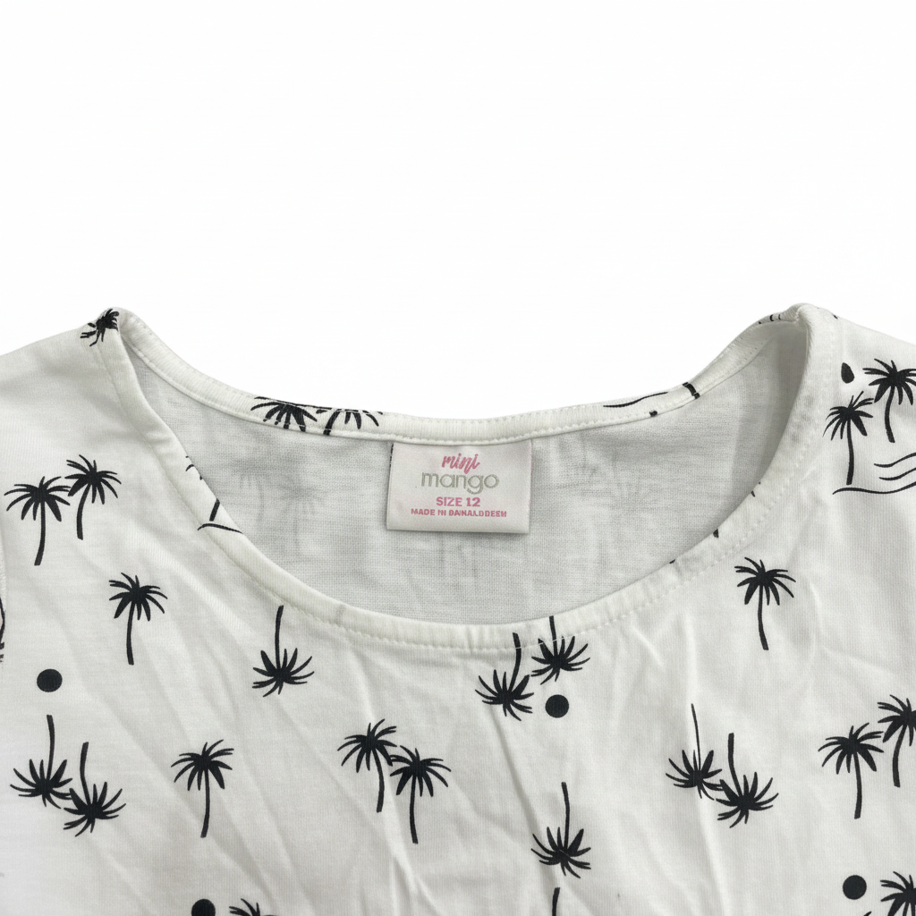 Mini Mango Girls Palm Tree Print Jersey Dress Size 12