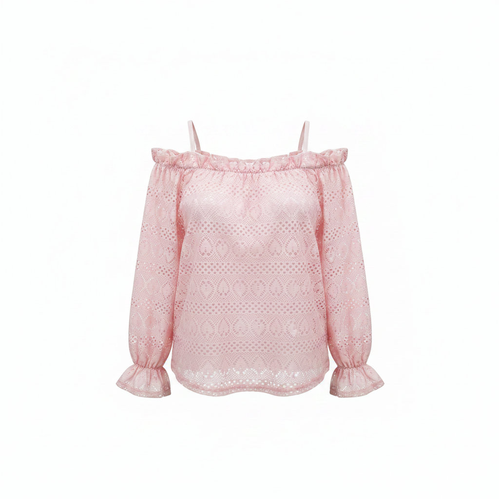 mango Girls Pink Lace Cold-Shoulder Top