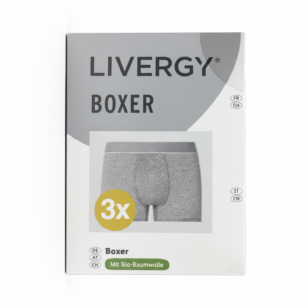 Livergy Men's Grey Cotton Boxer Shorts 3-Pack