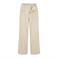 Women's Beige High-Waisted Wide-Leg Trousers