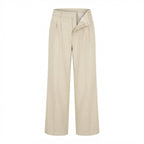 Women's Beige High-Waisted Wide-Leg Trousers
