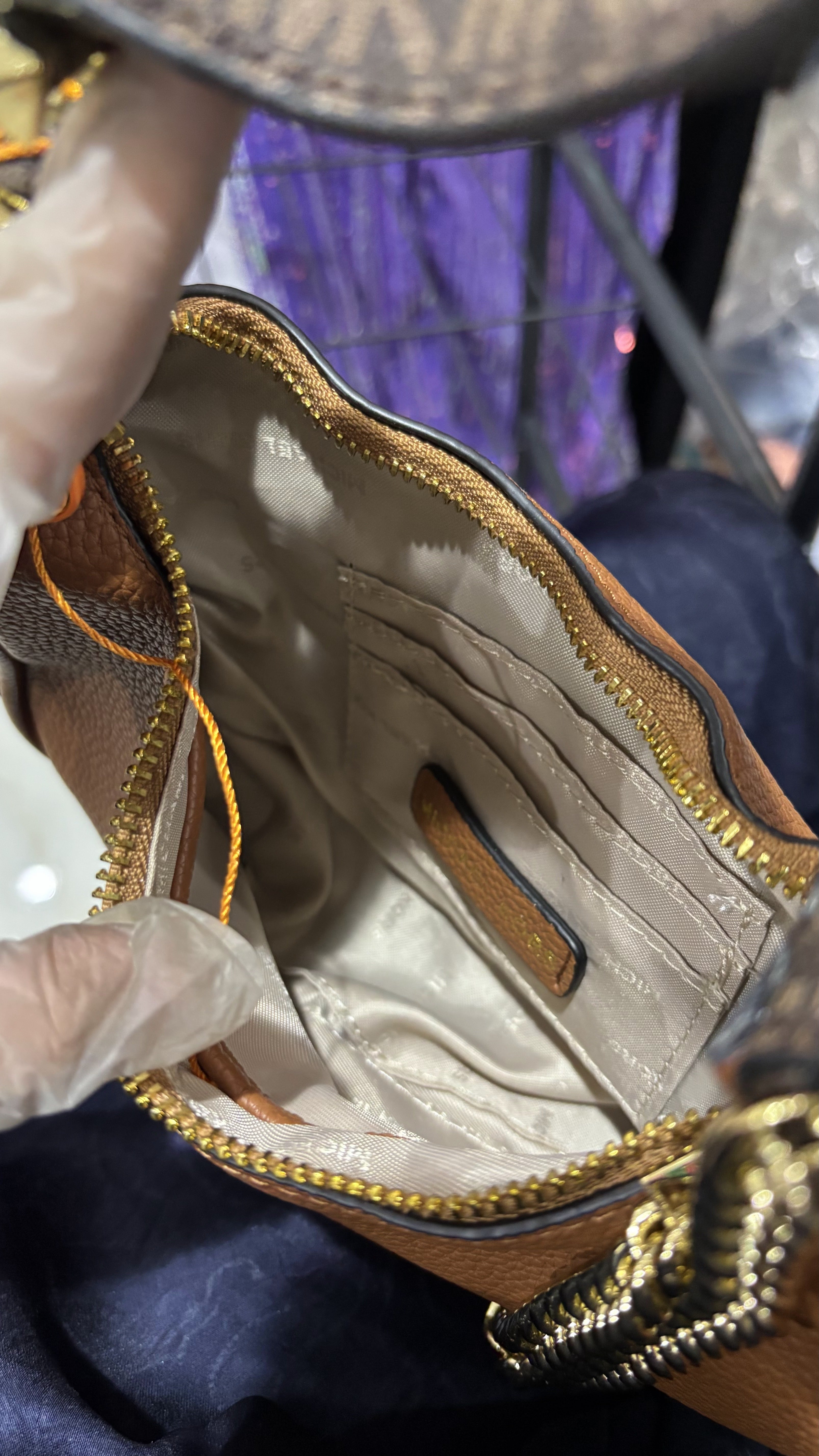 MICHAEL KORS Tan Grained Leather Hobo Shoulder Bag