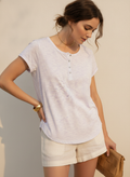B Collection Lavender Space-Dye Henley T-Shirt with Cap Slee