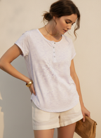 B Collection Lavender Space-Dye Henley T-Shirt with Cap Slee