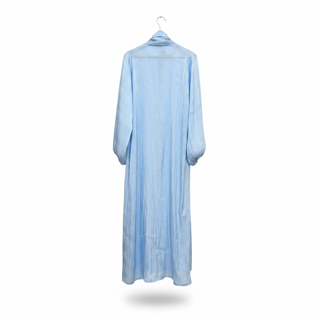 Tris BOUTIQUE Women's Light Blue Pleated Long Kimono Robe