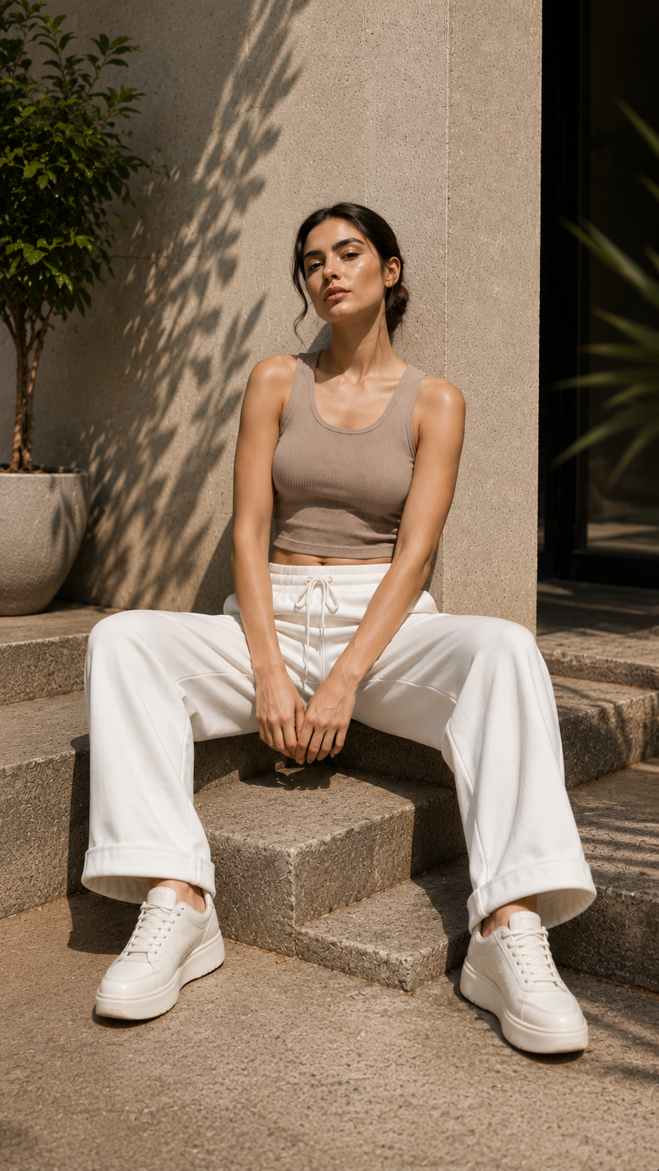 Women's White Wide-Leg Ankle Lounge Trousers S/M
