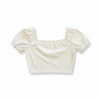 Women's White Ribbed Puff Sleeve Crop Top