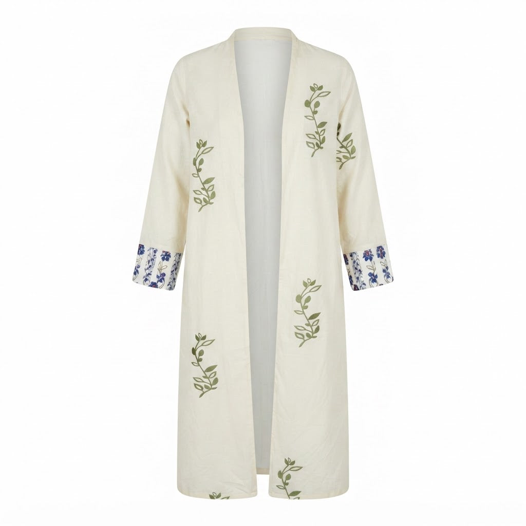 ACTAN Women's White Embroidewhite Open-Front Kimono Abaya