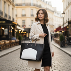 Guess Black and White Saffiano Tote Bag