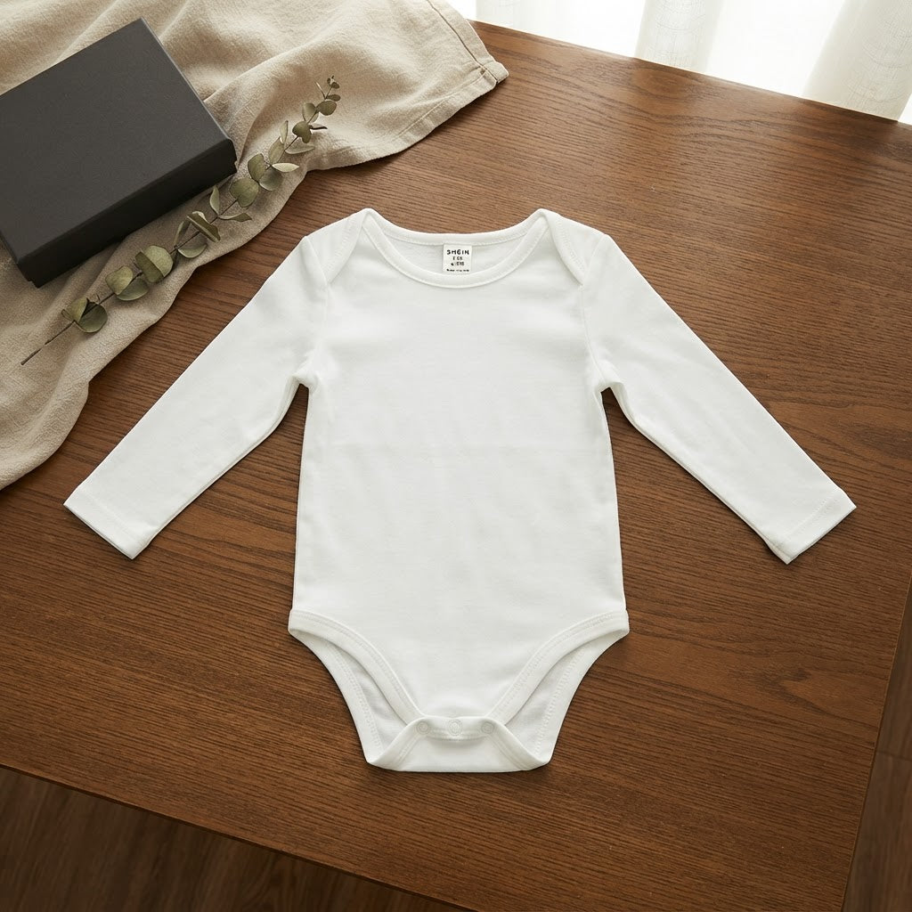 SHEIN SHEIN White Long-Sleeve Baby Bodysuit with Snap Closur