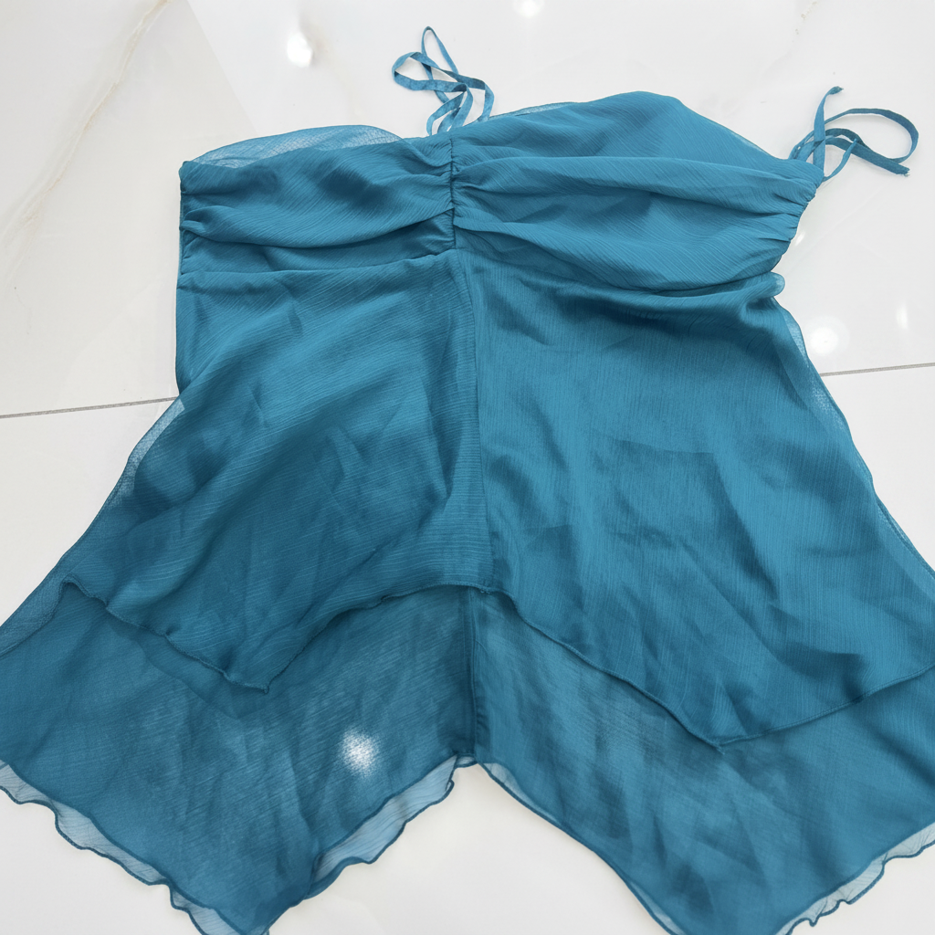 Women's Teal Chiffon Layered Asymmetric Hem Top